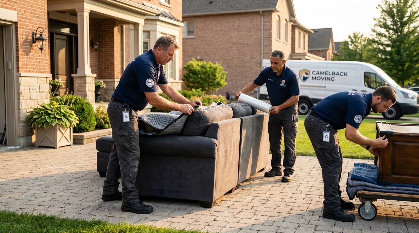 Large estate moving crew wrapping furniture in Fort Dodge, IA